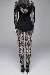 Brown Flocking Printing Mesh Side Lace Up Leggings Womens Pants - Product - 5