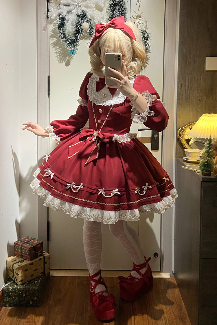 Red [Miss Flando of the New Year] Long Sleeves Ruffled Bow Sweet Lolita Dress - Product - 15