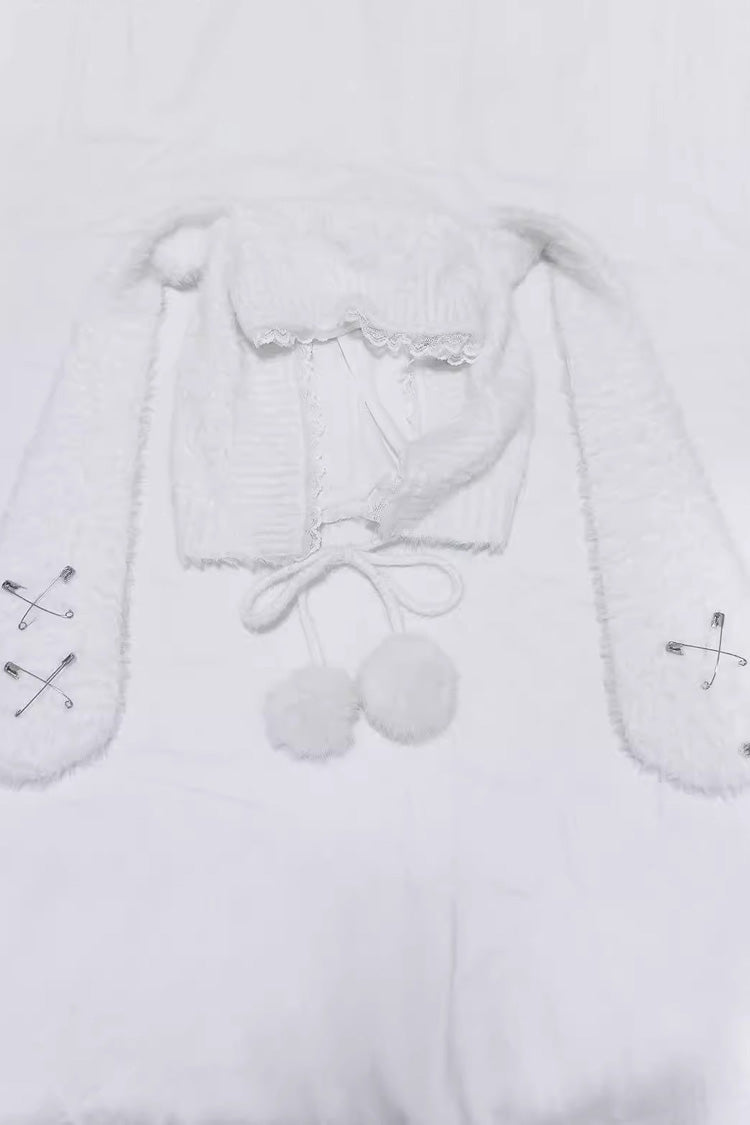 [Lop-eared Rabbit] Long Rabbit Ears Jirai Kei Lolita Knitted Hat - White - 2