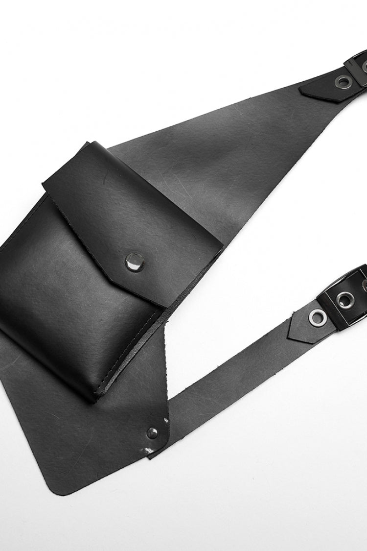 Black Faux Leather Vest Straps Men's Steampunk Vest Bag - Product - 10