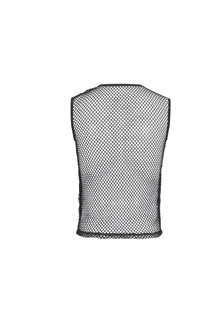 Black Round Collar Mesh Men's Gothic Vest - Product - 7
