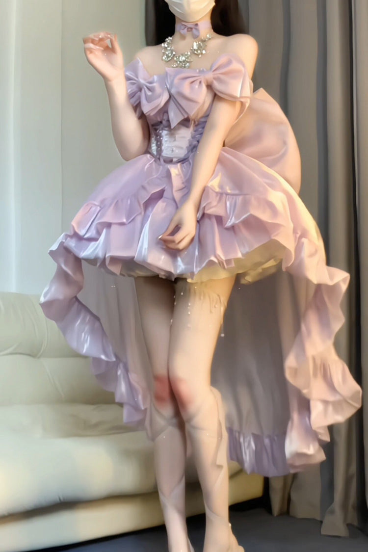 Purple [Moon-White & Star-Purple × First Spirit Twins Series] Sleeveless Ruffled Bow Lace-Up Princess Gorgeous Sweet Lolita Dress - Product - 2