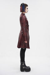 Red Double Buckle Faux Leather Long Women's Punk Coat - Product - 7