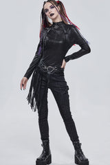 Black Punk Shimmery Stretch Fabric With Zipper Metal Pentagram Pendant Women's Shirt - Product - 4