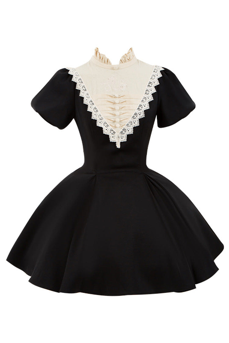 Black [Letters and Poems·Nocturne] Nun Long Sleeves Ruffle Gothic Lolita Short Dress - Product - 3