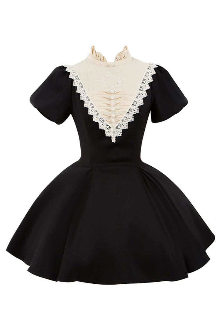 Black [Letters and Poems·Nocturne] Nun Long Sleeves Ruffle Gothic Lolita Short Dress - Product - 3