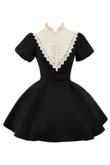 Black [Letters and Poems·Nocturne] Nun Long Sleeves Ruffle Gothic Lolita Short Dress - Product - 3