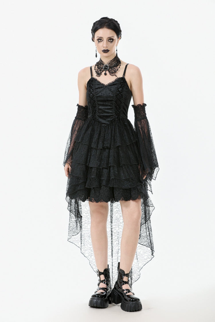 Black Sleeveless Multi-Layered Lace Women's Gothic Fishtail Slip Dress Graduation Dress - Product - 6