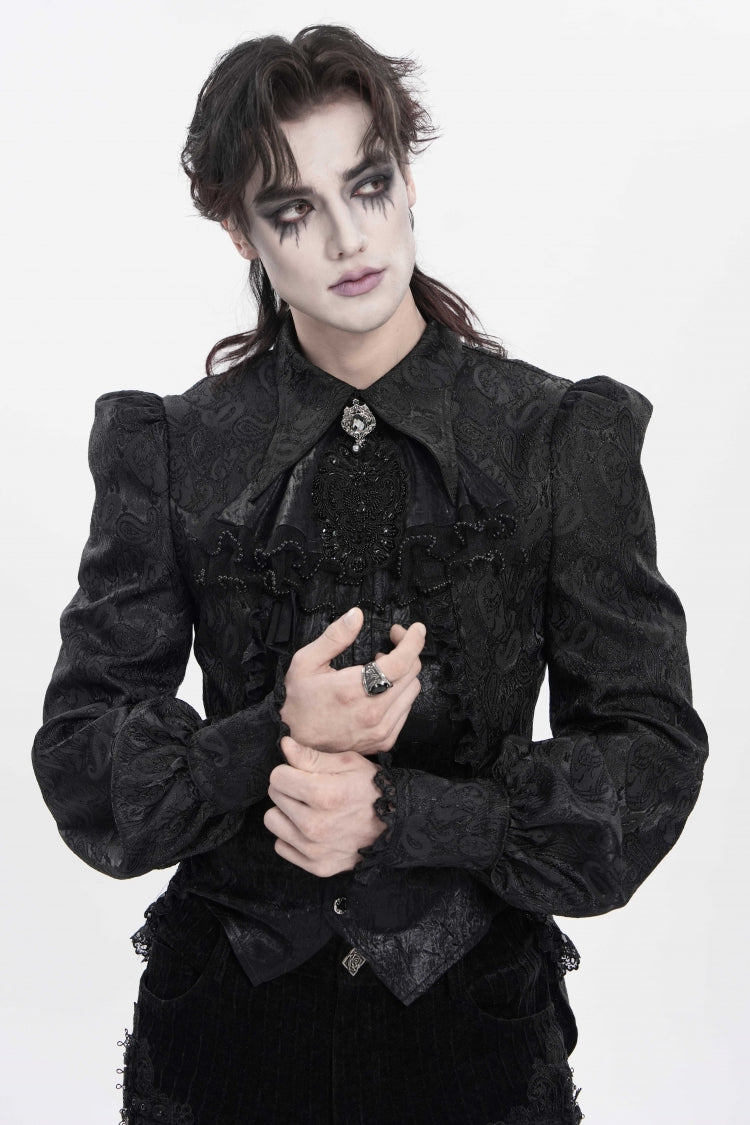 Black Printed Diamante Beaded Embroidered Patchwork Lace Men's Gothic Luxurious Royal Neckwear - Product - 10