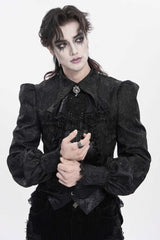 Black Printed Diamante Beaded Embroidered Patchwork Lace Men's Gothic Luxurious Royal Neckwear - Product - 10