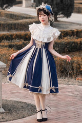 Blue/White Elegant Color Contrast Sleeveless Classic Lolita Dress - Product - 2