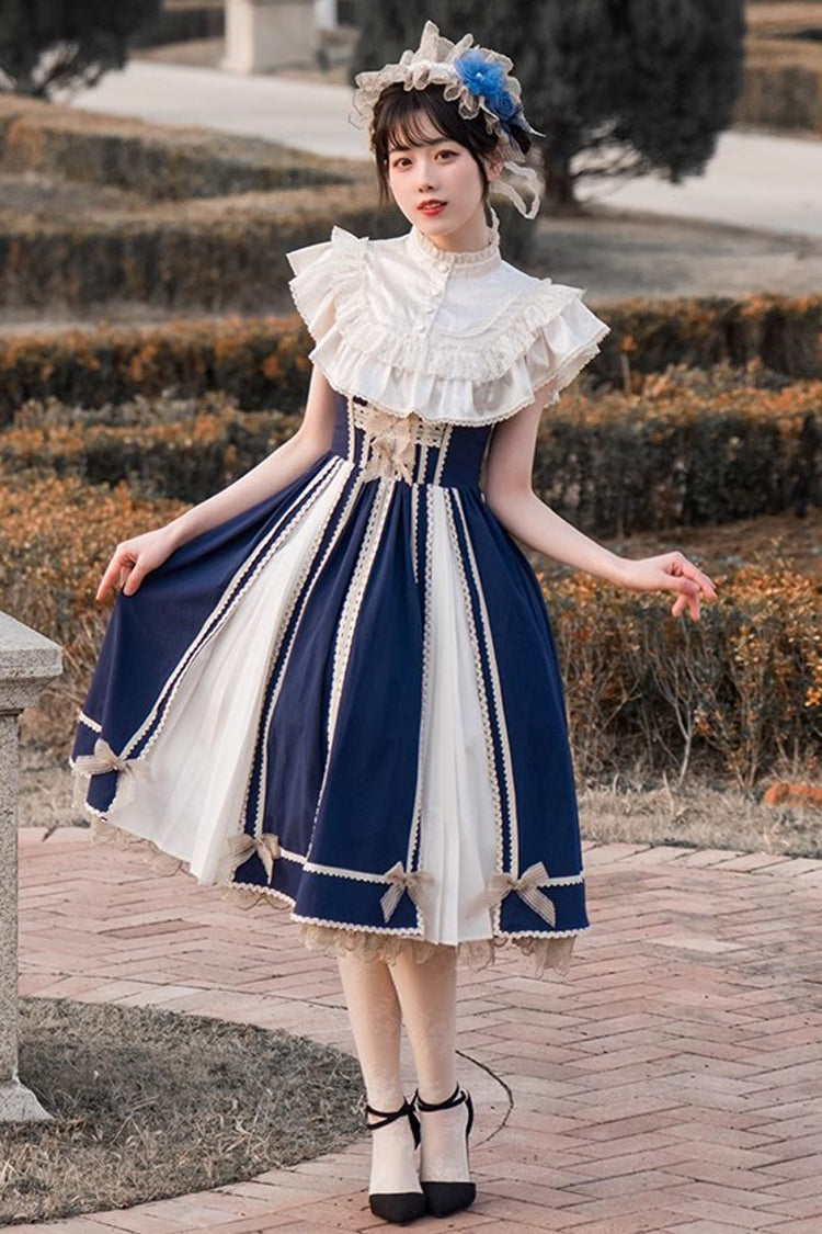 Blue/White Elegant Color Contrast Sleeveless Classic Lolita Dress - Product - 2