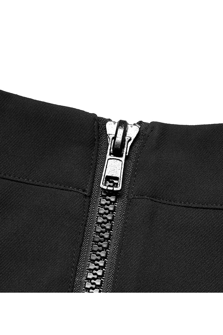 Black Chiffon Plaid Large-Hole Mesh Stitching V-Word Segmentation Design Sun-Hem Women's Punk Skirt - Product - 7
