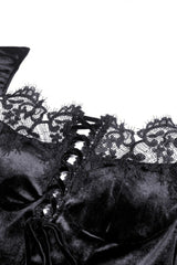 Black Long Puff Sleeves Spliced Lace Lace-Up Women's Gothic Vintage Velvet Wedding Dress - Product - 13