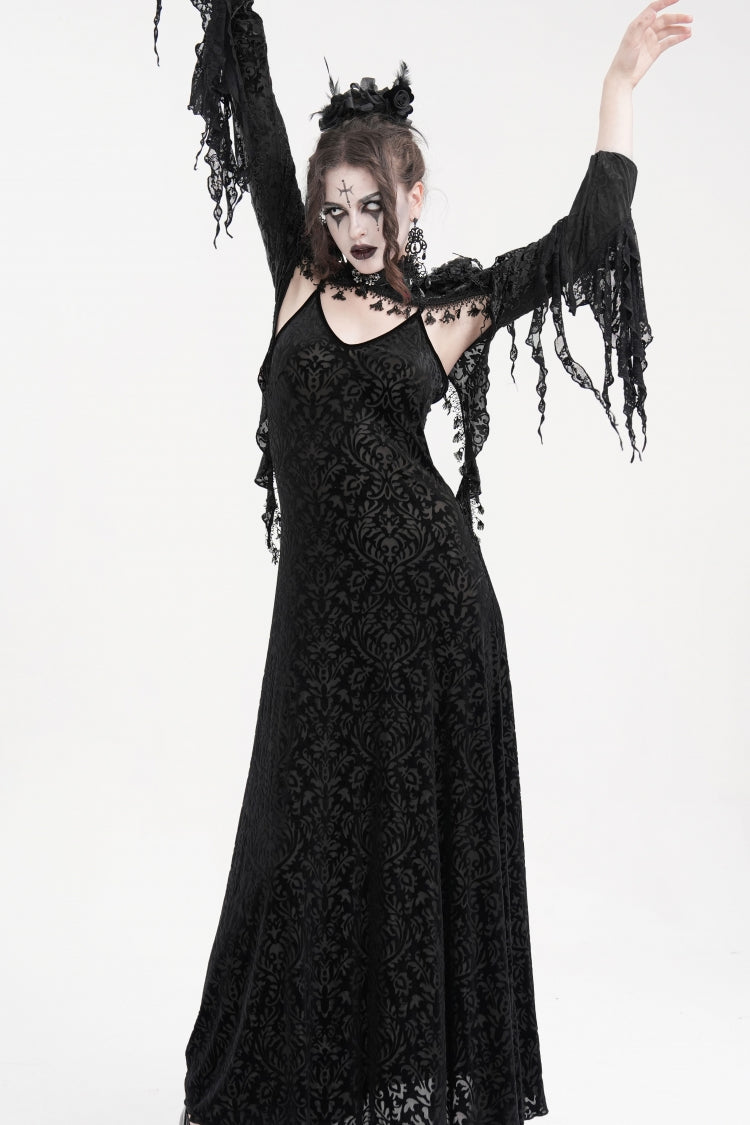 Black Stand Collar Long Sleeves Lace Tassels Women's Gothic Cape - Product - 8