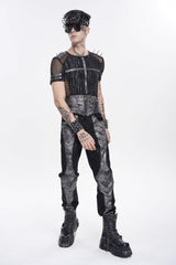 Black Multi-Layered Studded Zippered Eyelet Men's Punk Cool  Girdle - Product - 8