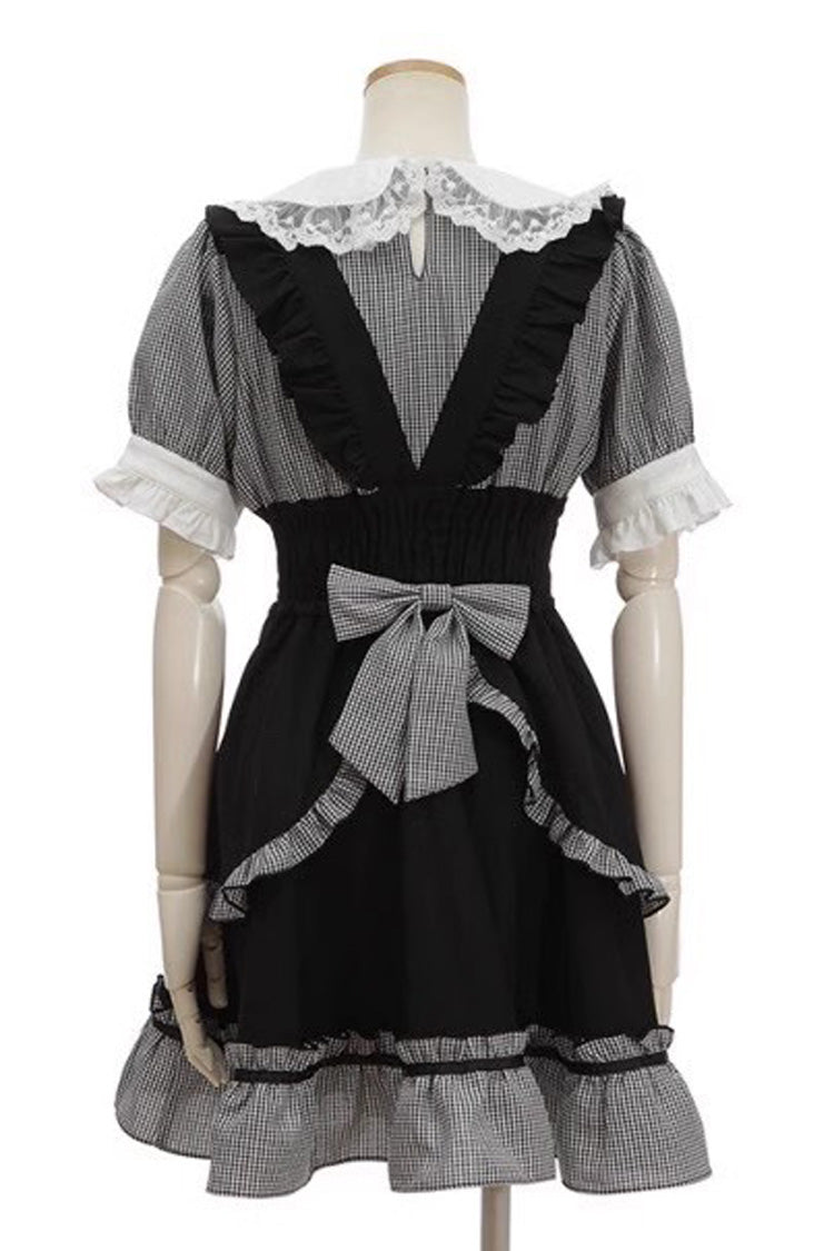 Black Short Puff Sleeves Print Ruffle Bowknot Sweet Jirai Kei Lolita Dress - Product - 2