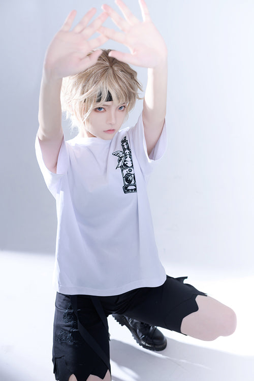 White Round Collar Spooky Shadow Embroidered Loose Ouji Lolita Short Sleeves - Product - 4