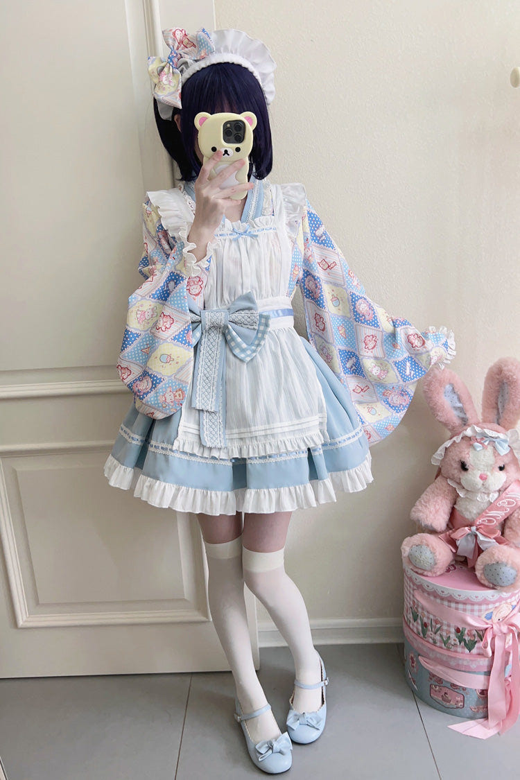 [Showa Sweet Pet] Ruffle Bowknot Sweet Japanese Maid Lolita Dress 6 Colors - Product - 22