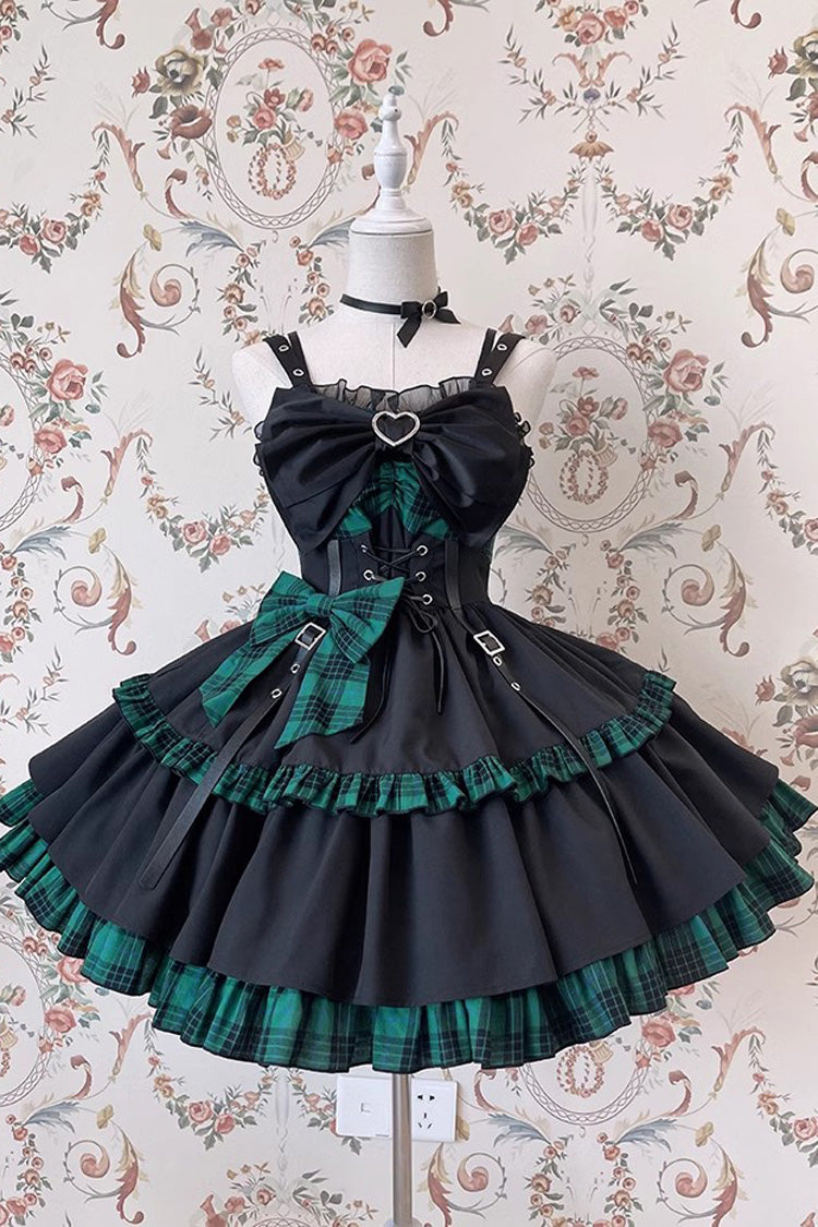 Black/Green Sleeveless Multi-layer Ruffle Bowknot Gothic Lolita Jsk Dress - Product - 3