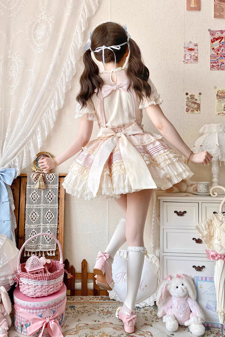 [Grape Crunchies] Sleeveless Multi-Layered Ruffled Bow Lace Sweet Lolita Strap Dress 2 Colors - Product - 12