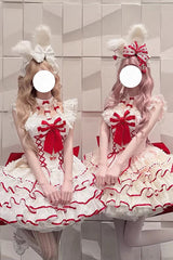 [Cupid Strawberry] Sleeveless Triple-Layered Ruffled Bow Princess Ballet Sweet Lolita Dress 2 Colors - Product - 4