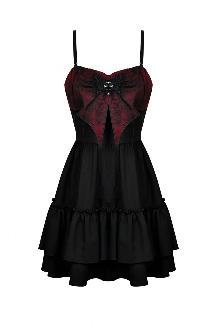 Black/Red Sleeveless Bowknot Lace-Up Double-Layered Frilly Women's Gothic Slip Graduation Dress - Product - 3