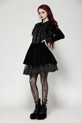 Black Long Sleeves Lace Women's Gothic Velvet Short Dress - Product - 2