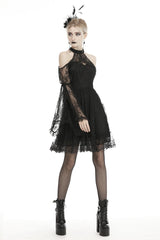 Black Off Shoulder Halterneck Long Sleeves Lace Women's Gothic Dress - Product - 9