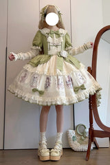 Green [Little Ida's Flowers] Short Sleeves Print Ruffle Bowknot Sweet Lolita Dress - Product - 9