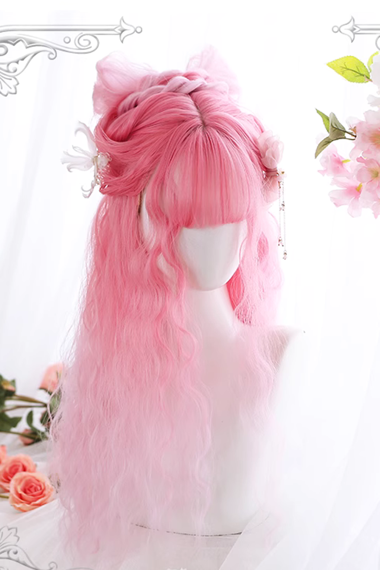 Pink Gradient Cherry Blossom Wine Series Long Curly Hair Sweet Lolita Wigs - Product - 2