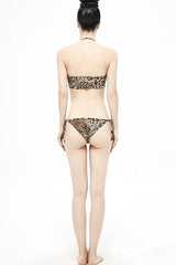 Brown Lace-Up Leopard Print Sides Women's Punk Swimsuit Suit - Product - 6
