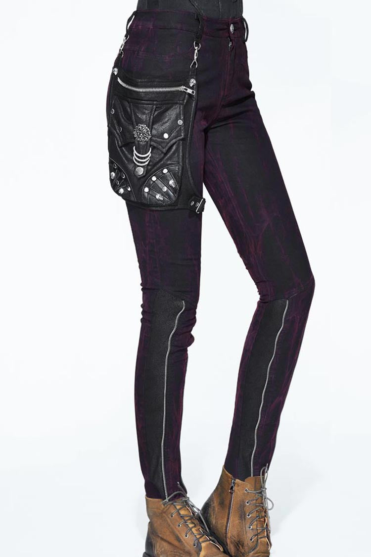 Black Distressed Right Side Detachable Bag Women's Punk Pants - Product - 6