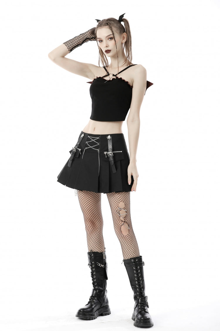 Black Cross Lace-Up Bat Wings Backless Women's Punk Rock Crop Top - Product - 9