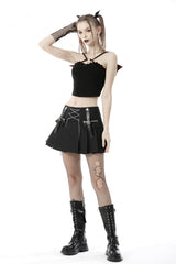 Black Cross Lace-Up Bat Wings Backless Women's Punk Rock Crop Top - Product - 9