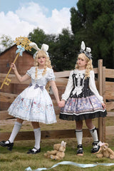 Black [Alice’s Fantasy Tale] Square Collar Sleeveless Printed Bow Gothic Lolita Dress - Product - 8