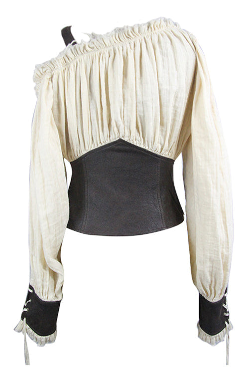 Beige Halterneck Vintage Sexy Slim Womens Punk Blouse - Product - 6