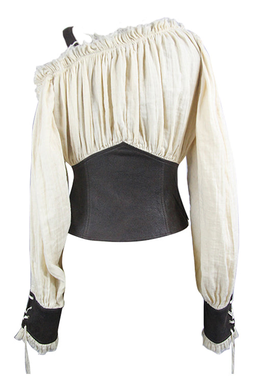 Beige Halterneck Vintage Sexy Slim Womens Punk Blouse - Product - 6