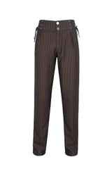 Brown High Waisted Lace-Up Striped Men's Gothic Pants - Product - 5