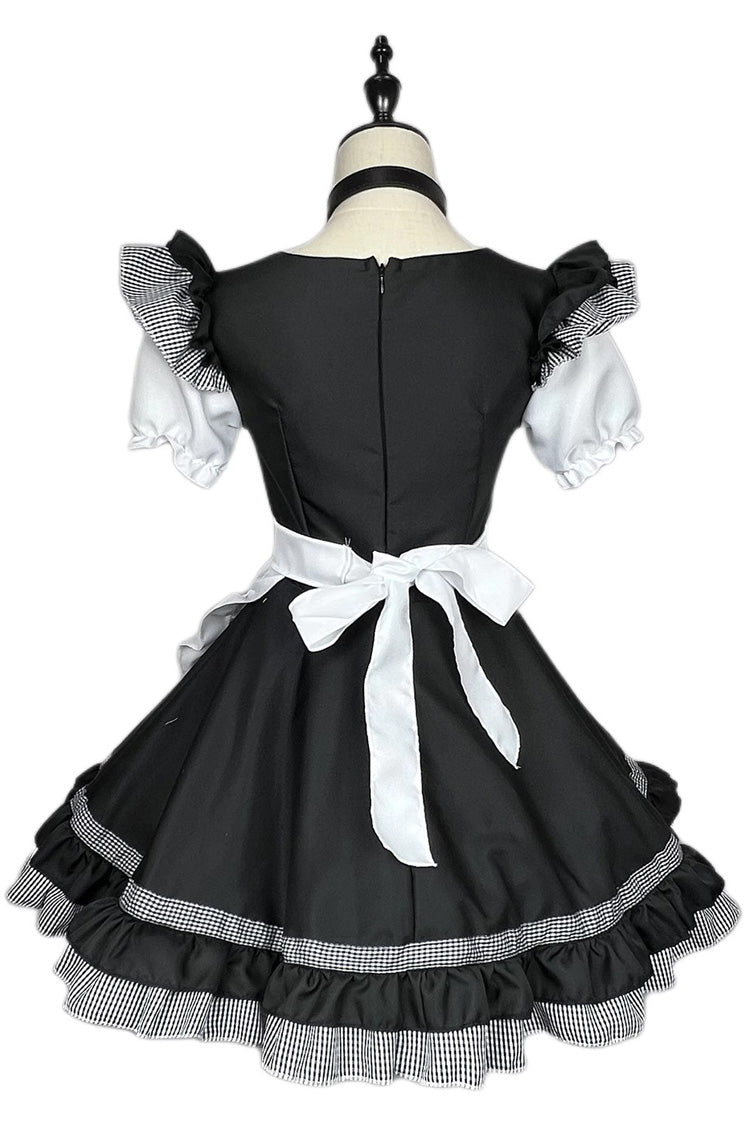 Black/White Plus Size Short Sleeves Cat Paw Print Sweet Lolita Maid Dress - Product - 5