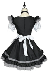 Black/White Plus Size Short Sleeves Cat Paw Print Sweet Lolita Maid Dress - Product - 5
