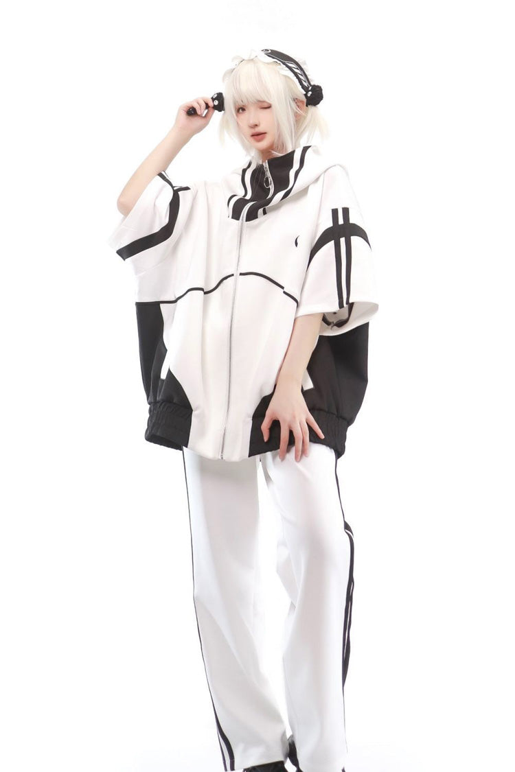 Black/White [Star Waves] Half Sleeves Jirai Kei Coat - Product - 2