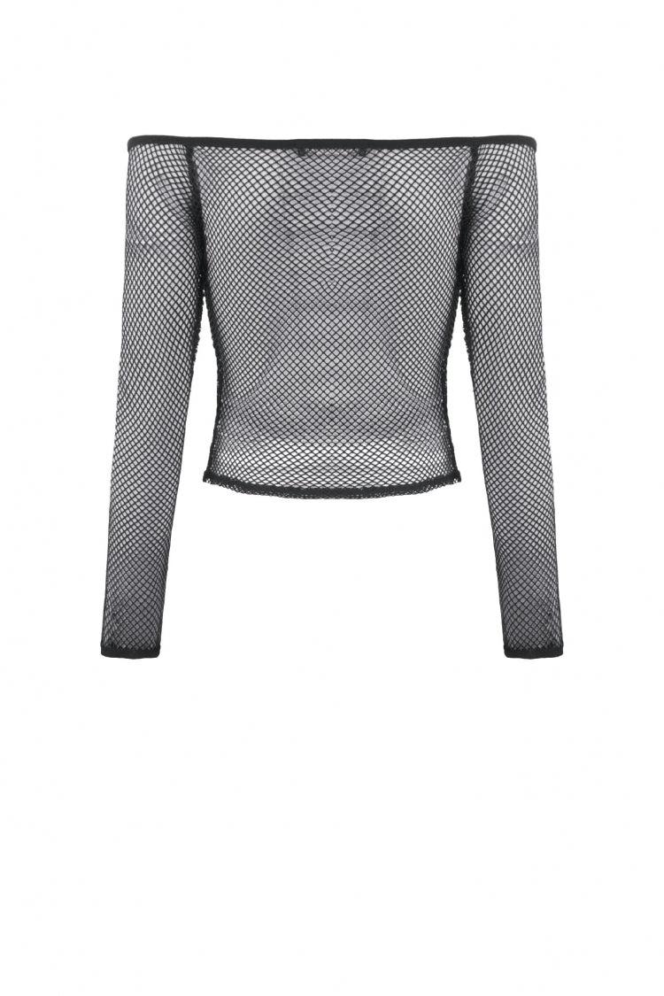 Black Off Shoulder Long Sleeves Mesh Women's Gothic Versatile Top - Product - 12