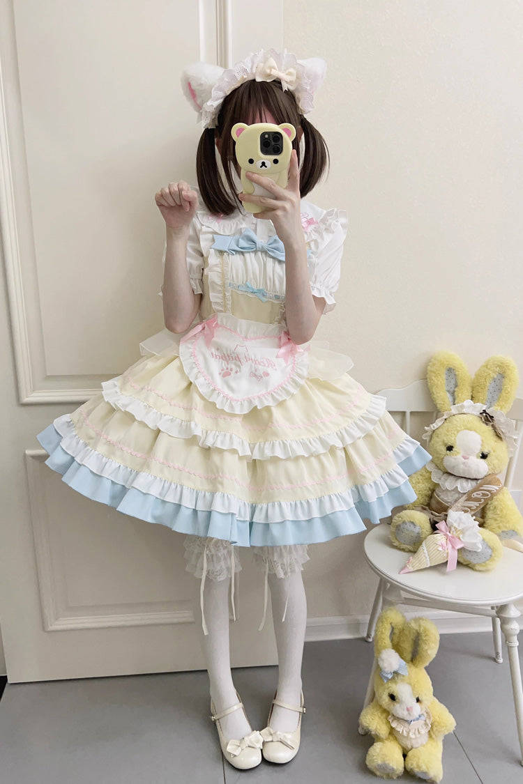 Cat Ear Story Multi-layer Ruffle Bowknot Sweet Lolita Jsk Dress 4 Colors - Green - 14
