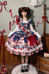 Mint Strawberry Dessert Doll Collar Short Sleeves Print Ruffle Bowknot Sweet Lolita Dress 4 Colors - Blue - 12