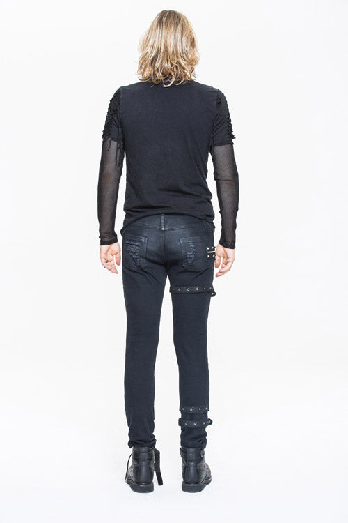 ブラック ニット ダイヤモンド メッシュ メンズ パンク T シャツ リボン付き 商品画像