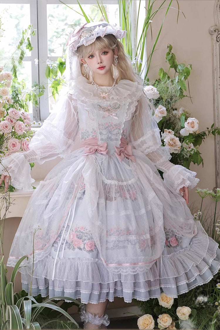 Multi-Color [Rose Flower Cage] Print Ruffle Bowknot Sweet Elegant Lolita Jsk Dress - Multi-Color - 1