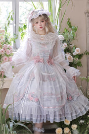 Meerkleurig Rose Flower Cage Print Ruche Strik Zoet Elegant (set) vooraanzicht