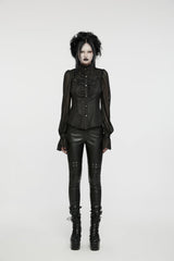 Black Stand Collar Stitching Mesh Women's Punk Blouse - Product - 7