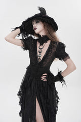 Black V Collar Short Sleeves Hanayome Lace Women's Gothic Wedding Dress - Product - 10